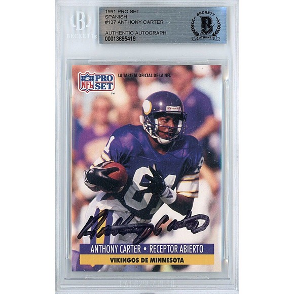 Anthony Carter Signed Card Minnesota Vikings Autograph Beckett Slab 1991 Pro Set - Picture 1 of 5
